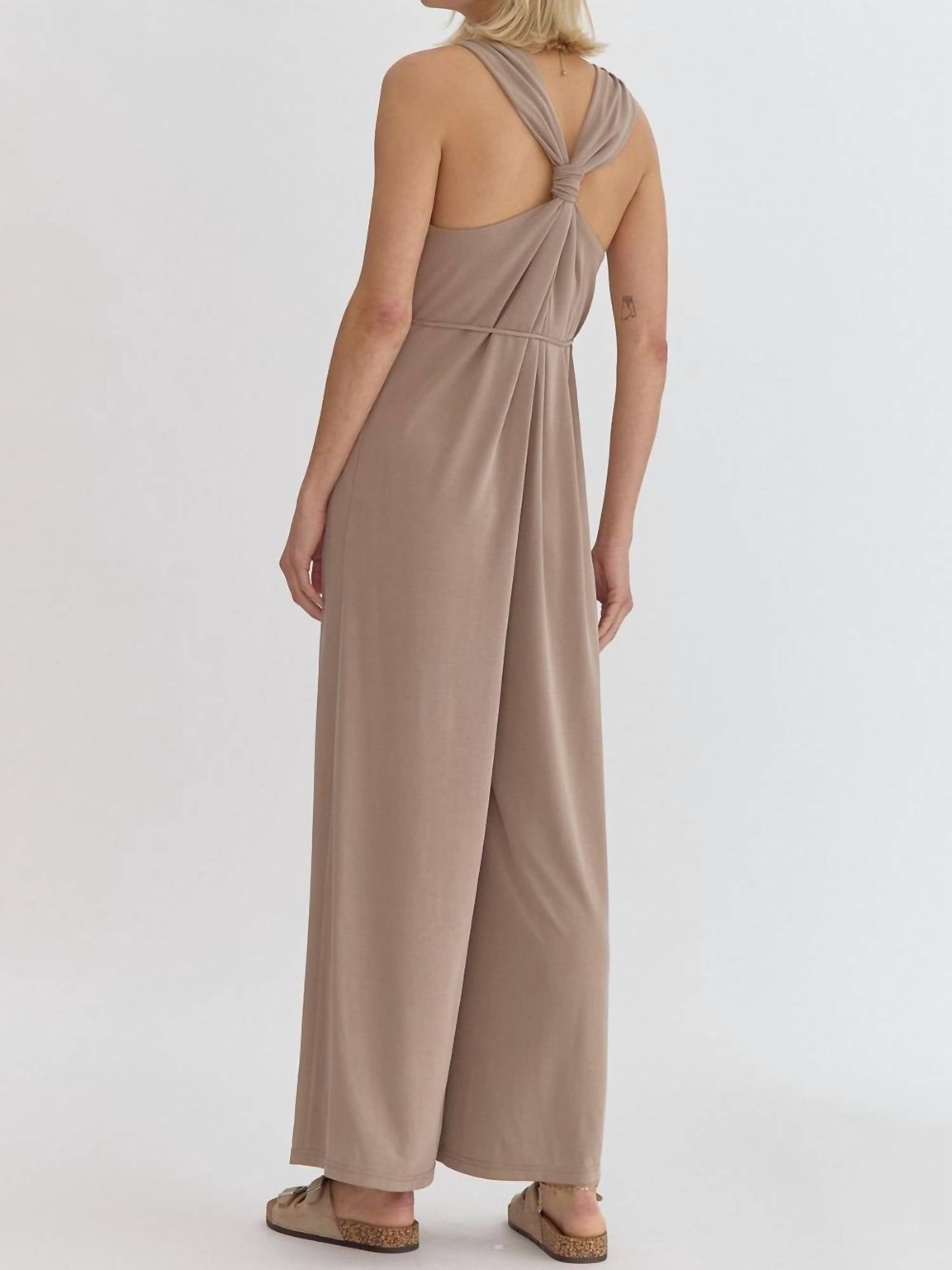 Entrousa Razor Back Jumpsuit in beige - women's pants - detail view