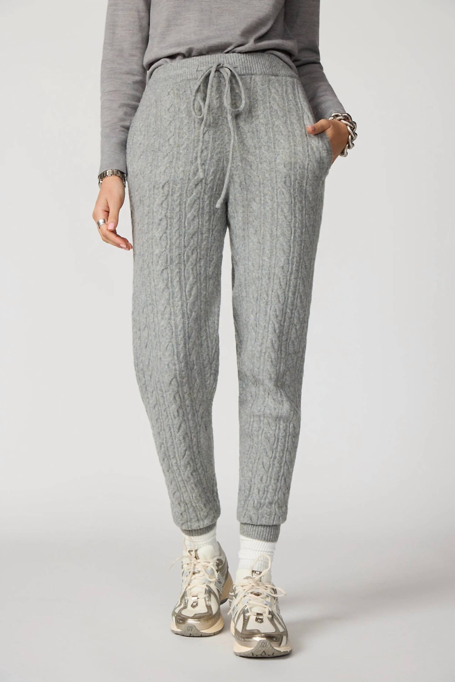 MPG Sport Cable Knit Jogger in heather steel grey - women's pants