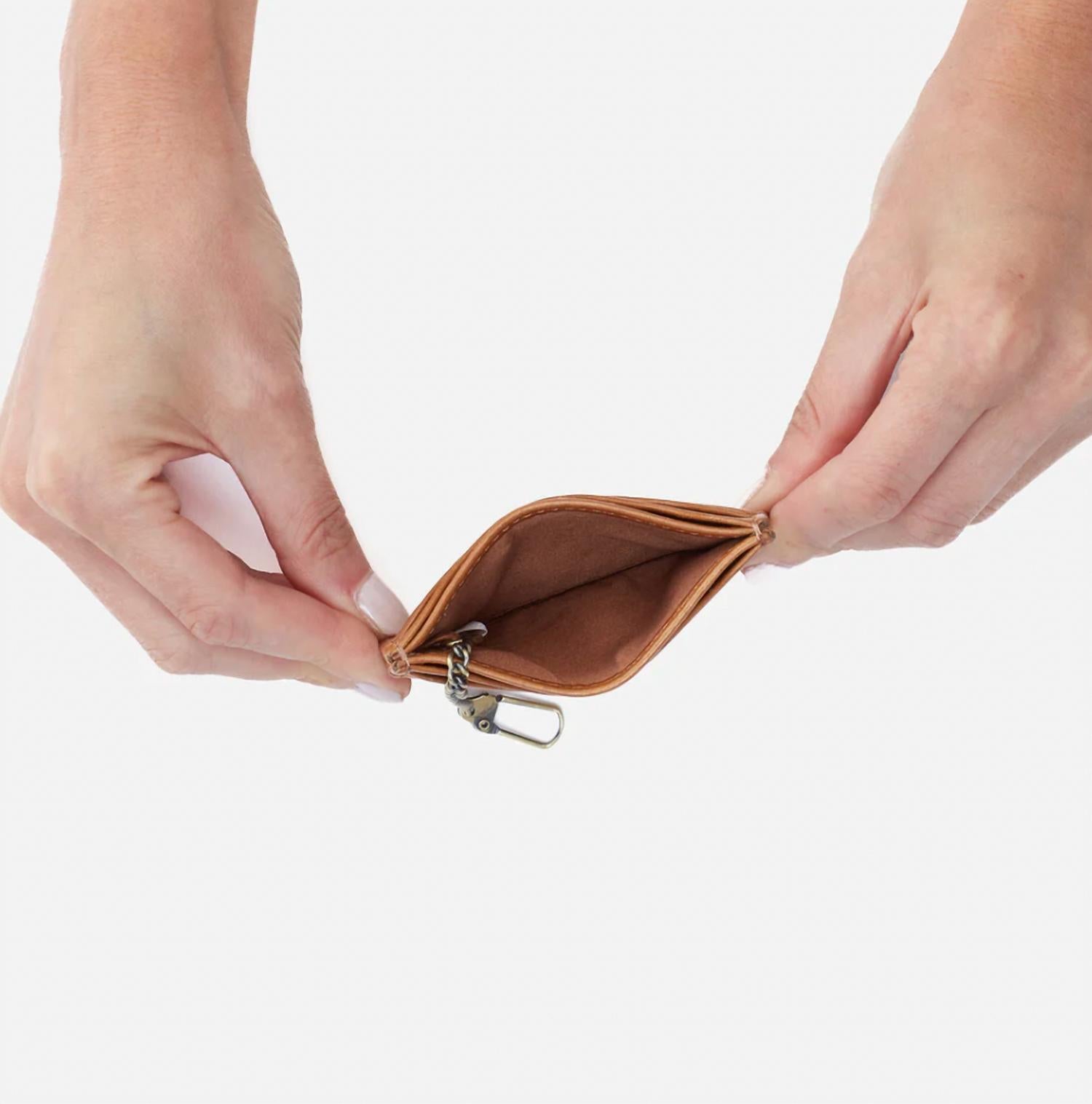 HOBO Women's Max Card Holder in truffle - women's accessory - detail view