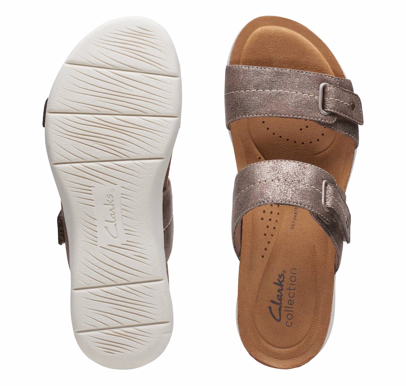 Clarks Women's April Dusk Slide Sandal in bronze metallic textile - women's sandal - view 6