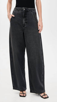 PISTOLA Lottie High Rise Relaxed Bowed Leg Jeans in black - women's jeans