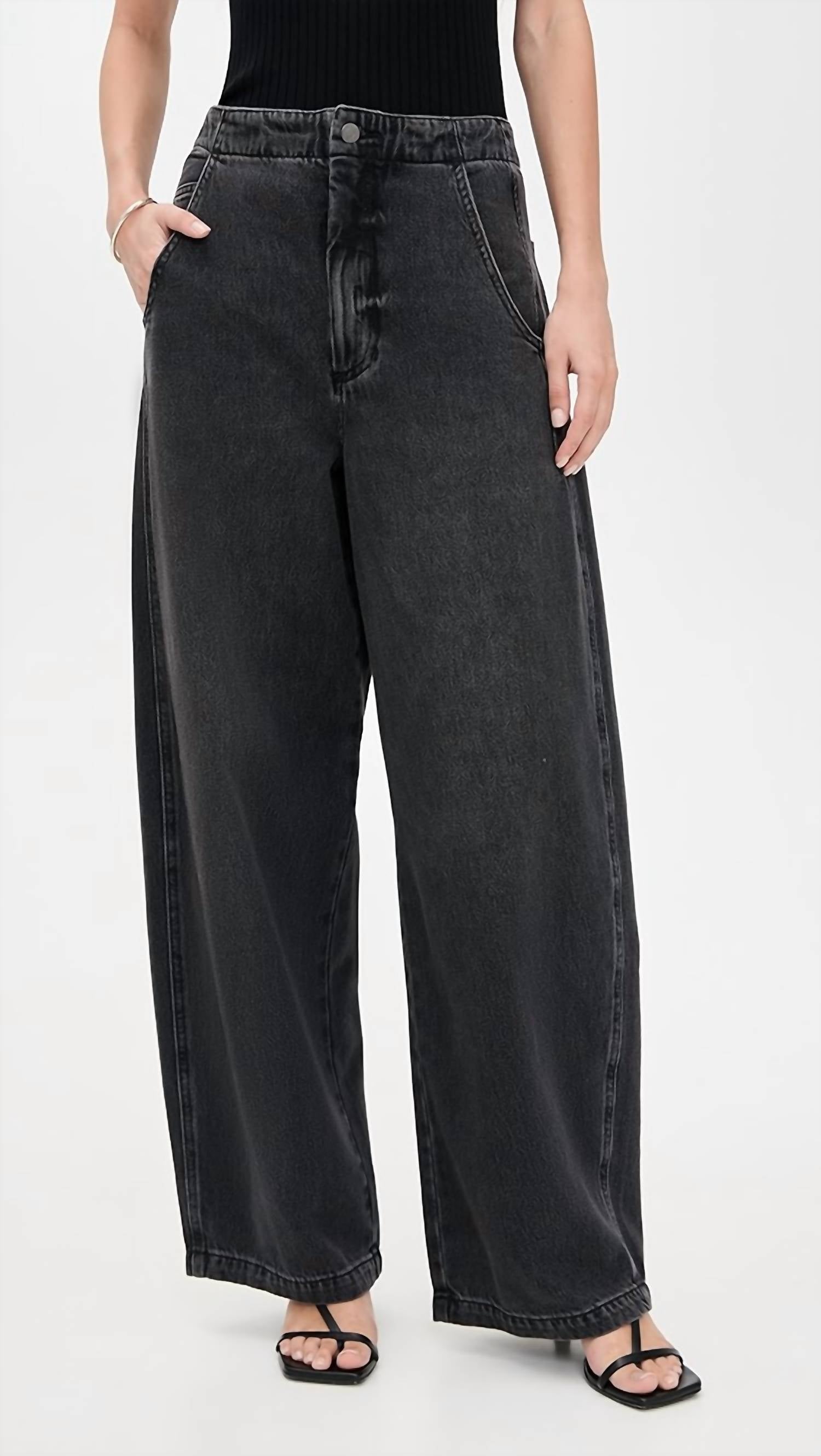 PISTOLA Lottie High Rise Relaxed Bowed Leg Jeans in black - women's jeans
