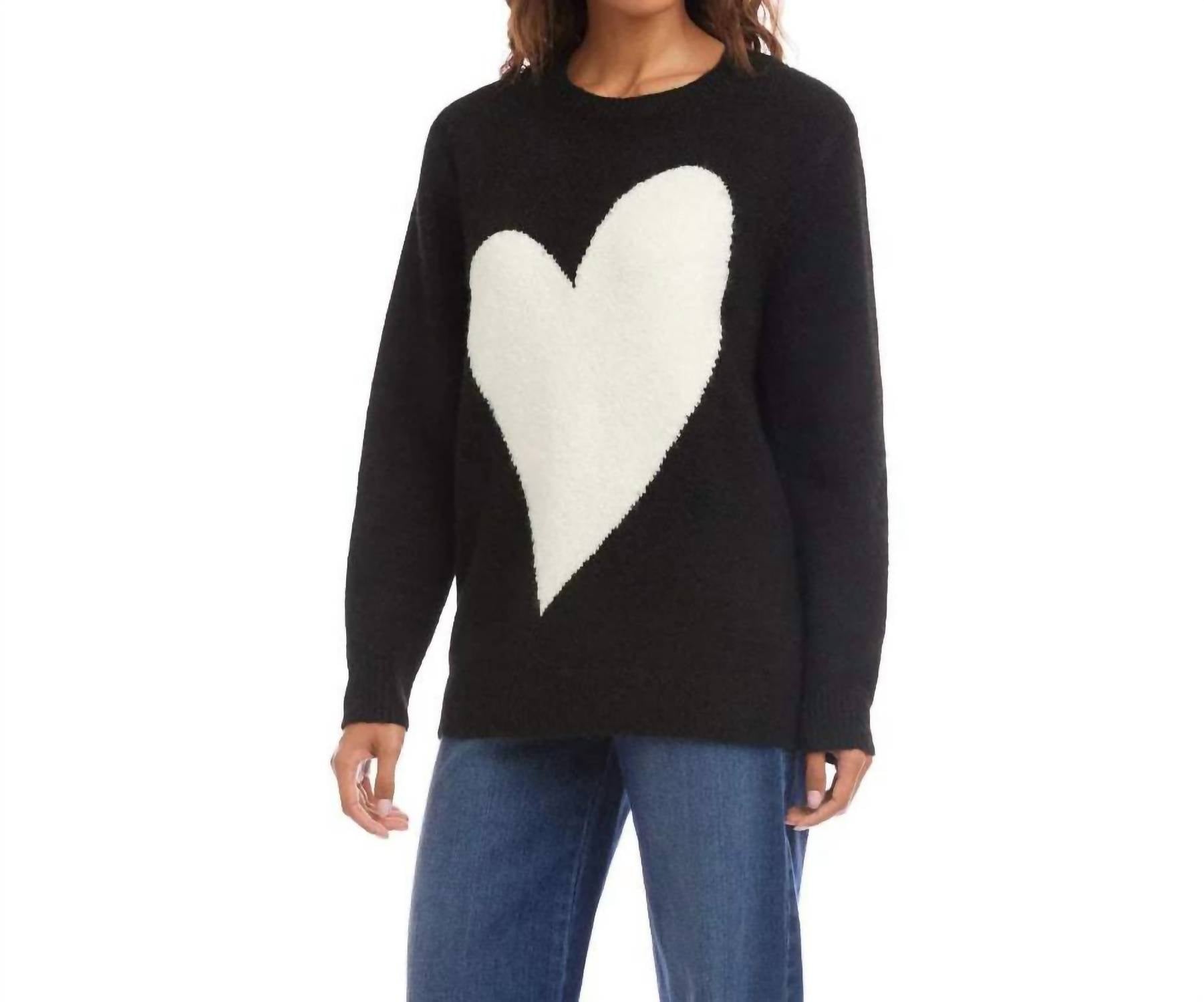 Karen Kane Hartley Heart Jacquard Sweater in black and cream - women's sweater - alternate view