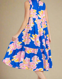 Umgee - Sleeveless Tiered Midi Floral Print Dress