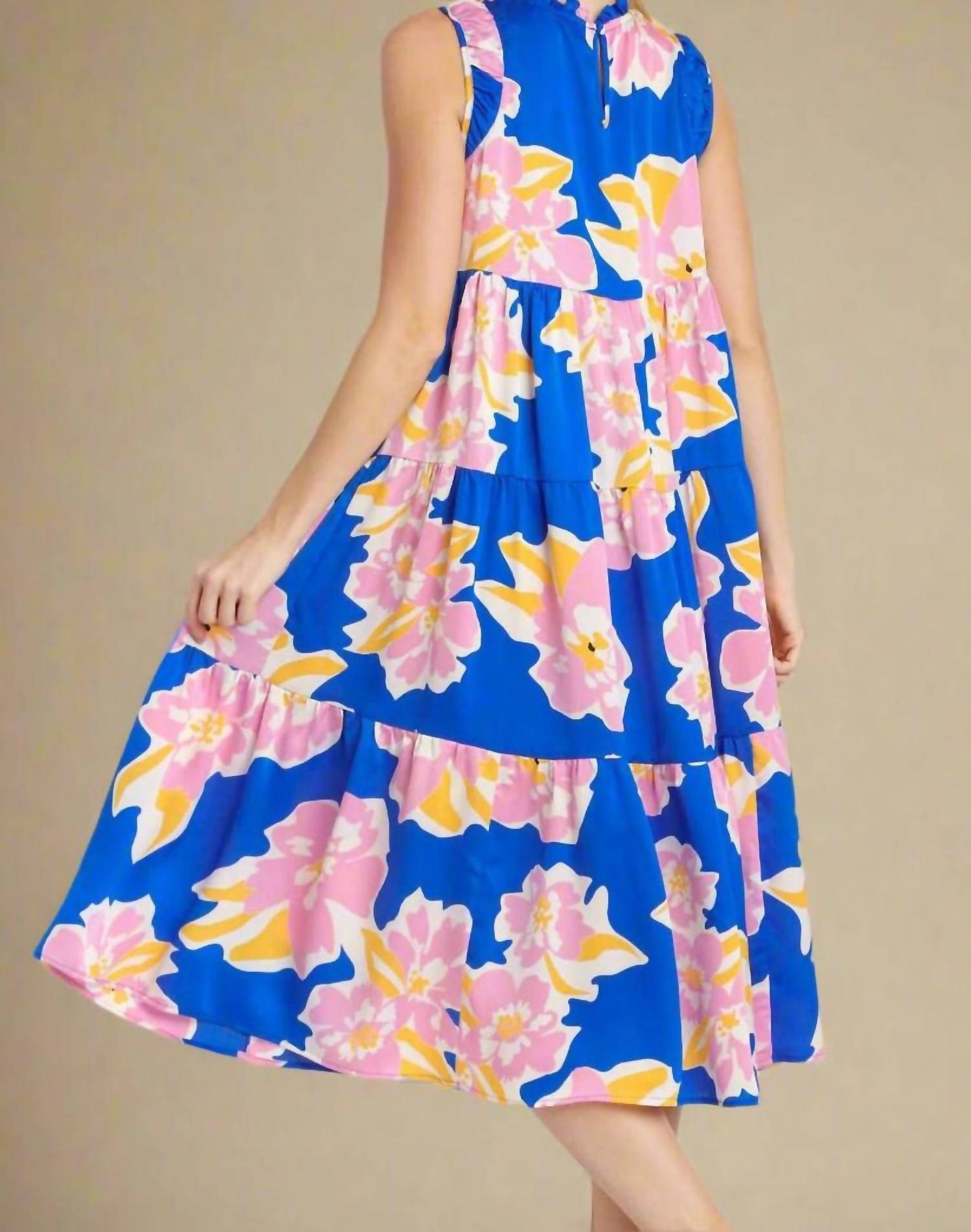 Umgee - Sleeveless Tiered Midi Floral Print Dress