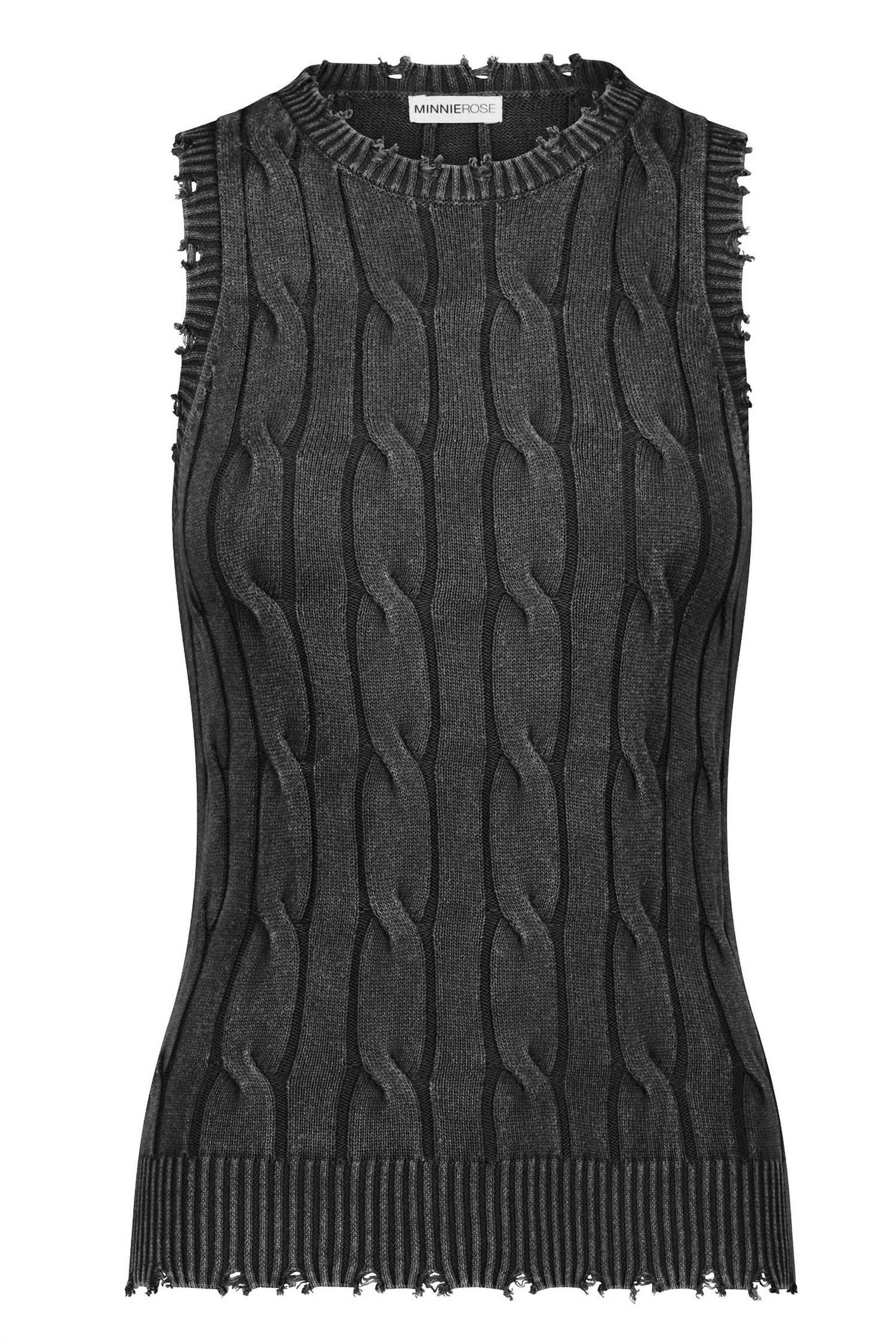 Minnie Rose - Stone Wash Distressed Cable Tank Top