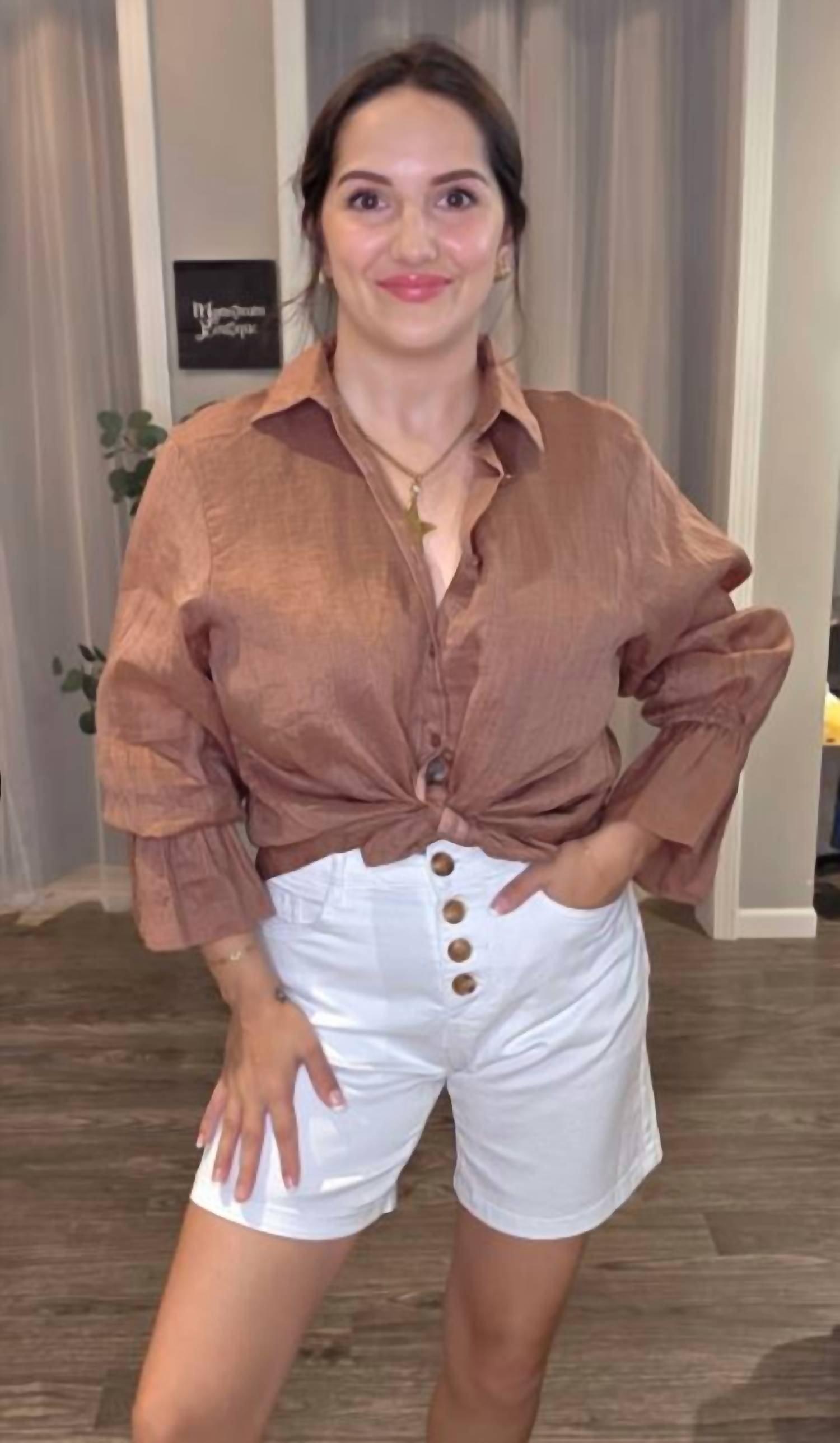 Elan - Long Sleeve Button Down Top