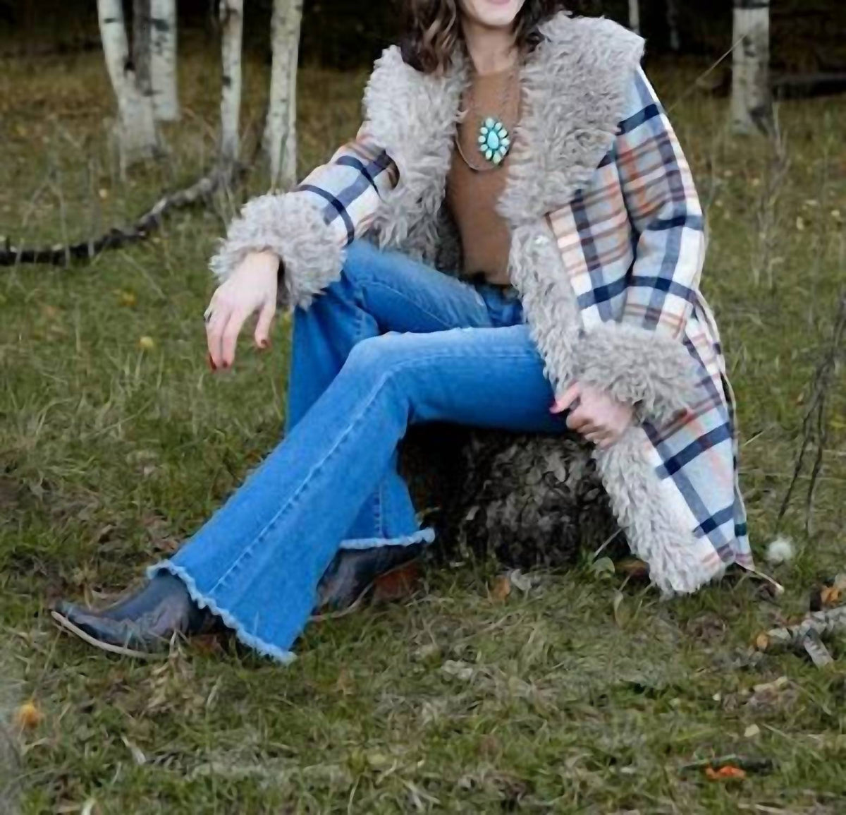 Blue B - Aztec Jacquard Fur Belted Coat