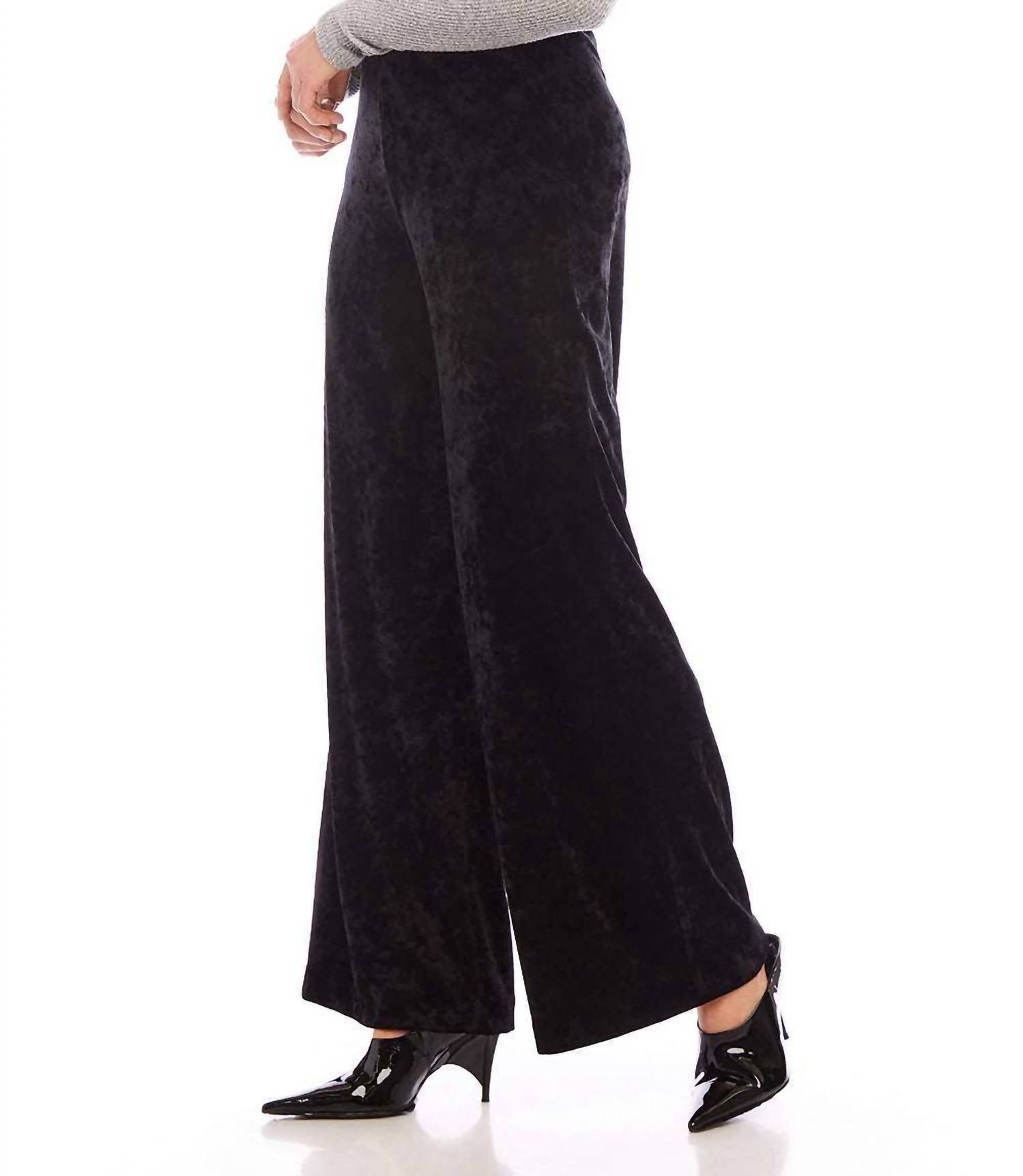 Karen Kane Crushed Velvet Wide Leg Pants in black - women's pants - view 6