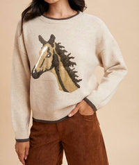 AnnieWear Horse Face Sweater in beige - women's sweater - view 4