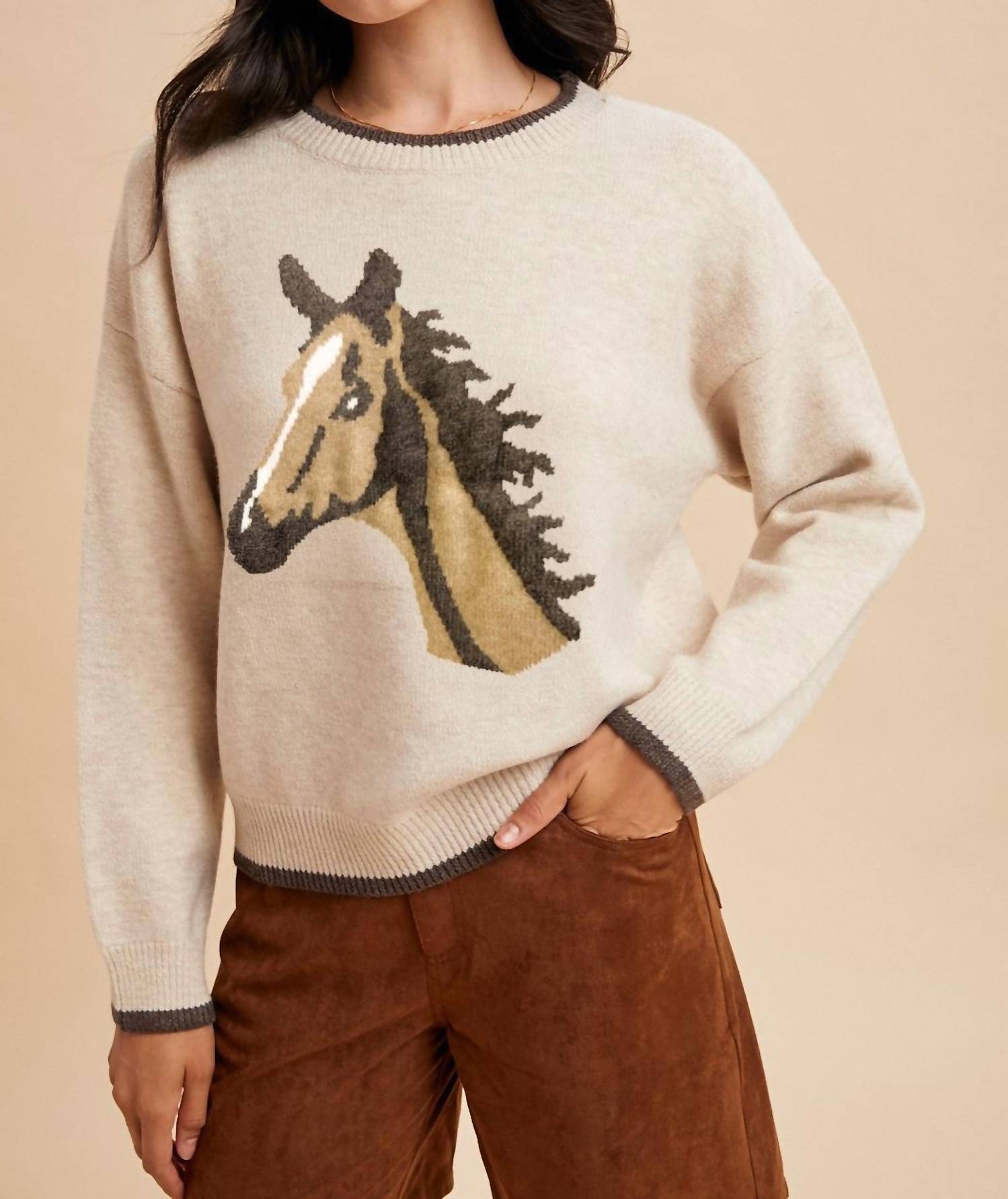 AnnieWear Horse Face Sweater in beige - women's sweater - view 4