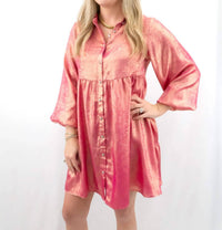 Jodifl - Metallic Button Up Shirt Dress