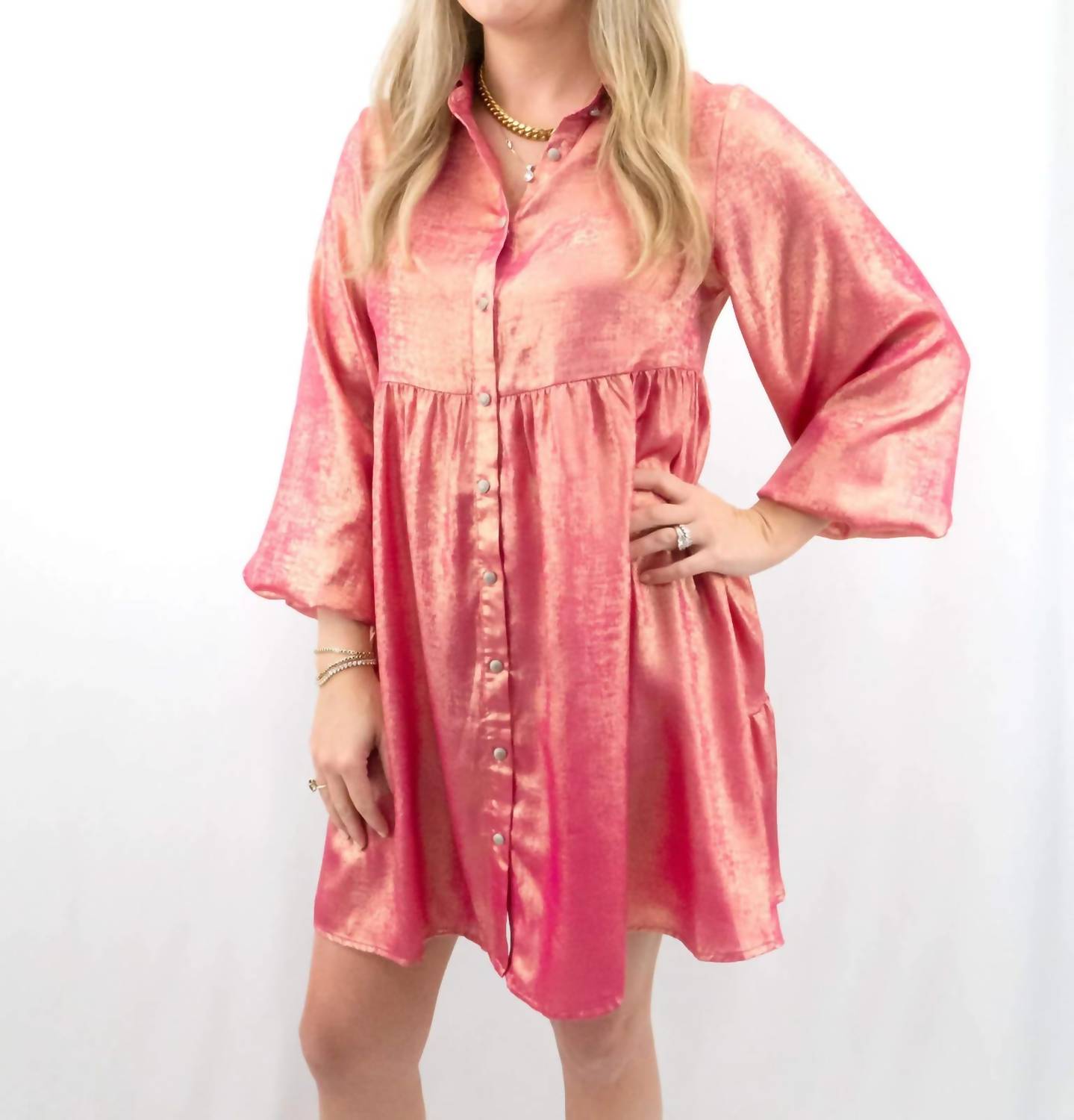 Jodifl - Metallic Button Up Shirt Dress
