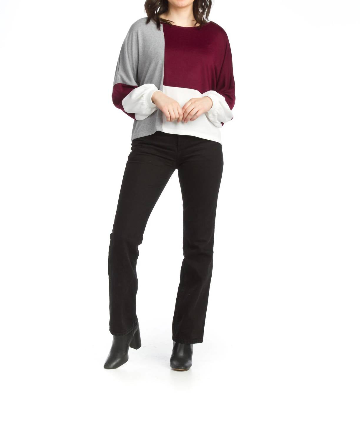Papillon - Balloon Sleeves Color Blocked Sweater