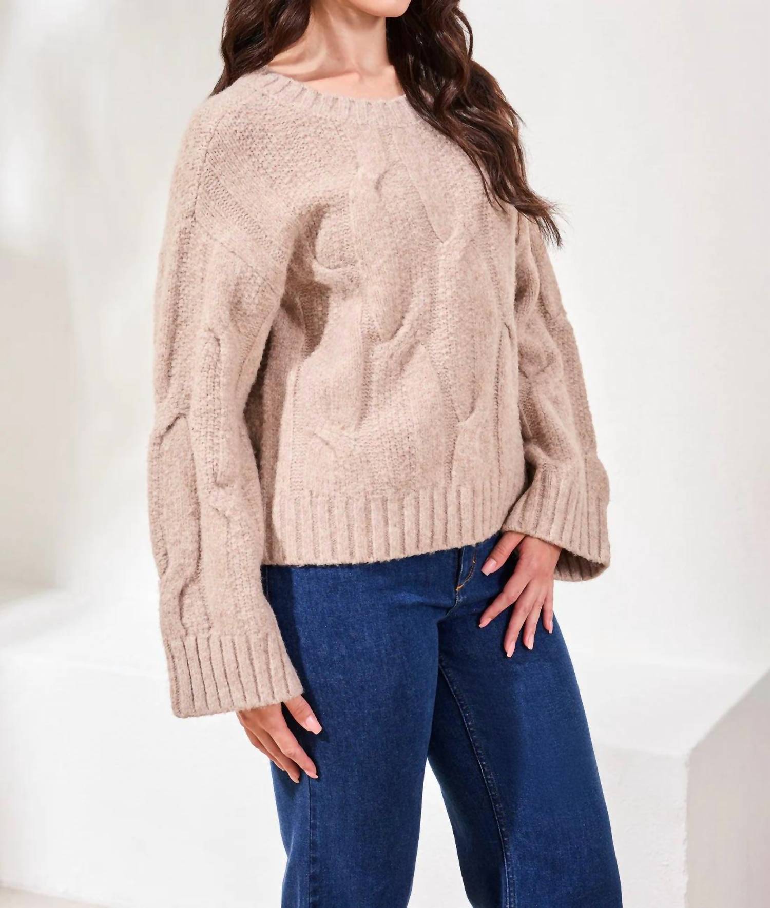 Tribal - Cable Knit Textured Crewneck Sweater
