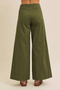 In February Melissa Stretchy Wide Leg Pant in olive - women's pants - detail view