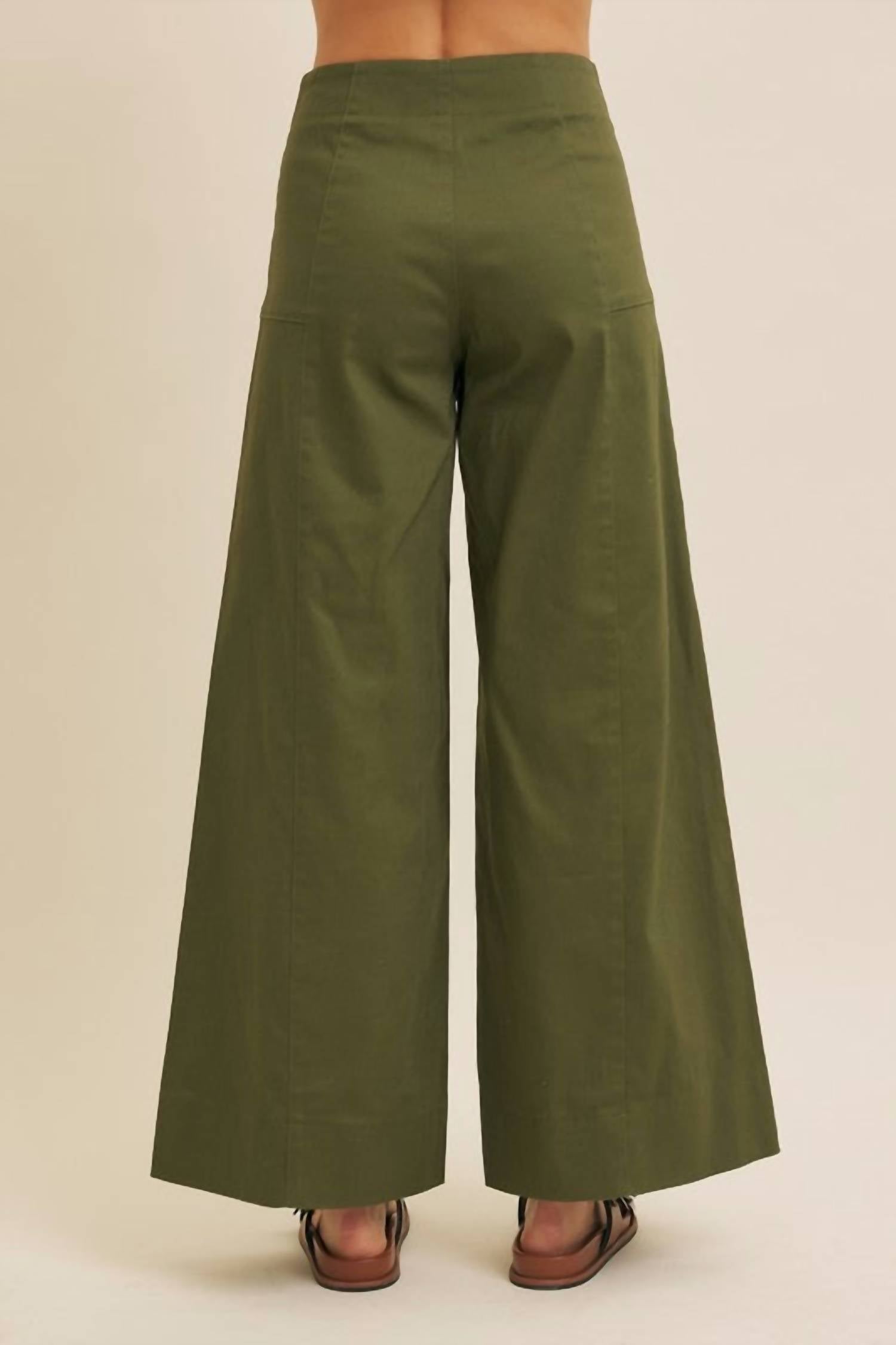 In February Melissa Stretchy Wide Leg Pant in olive - women's pants - detail view