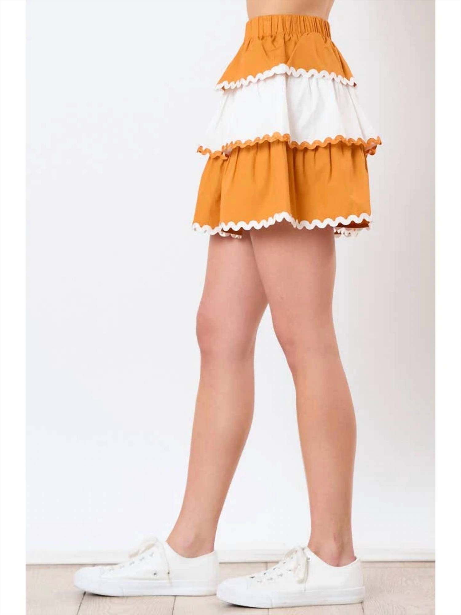 Peach Love Tiered Mini Skirt in burnt orange white - women's skirt - alternate view