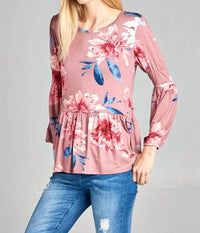 Tea N Rose - Floral Print Baby Doll Blouse