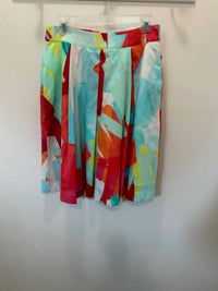 6 by Six Women's Brushstroke Inverted Pleat Cotton Skirt in aqua orange lime - women's skirt