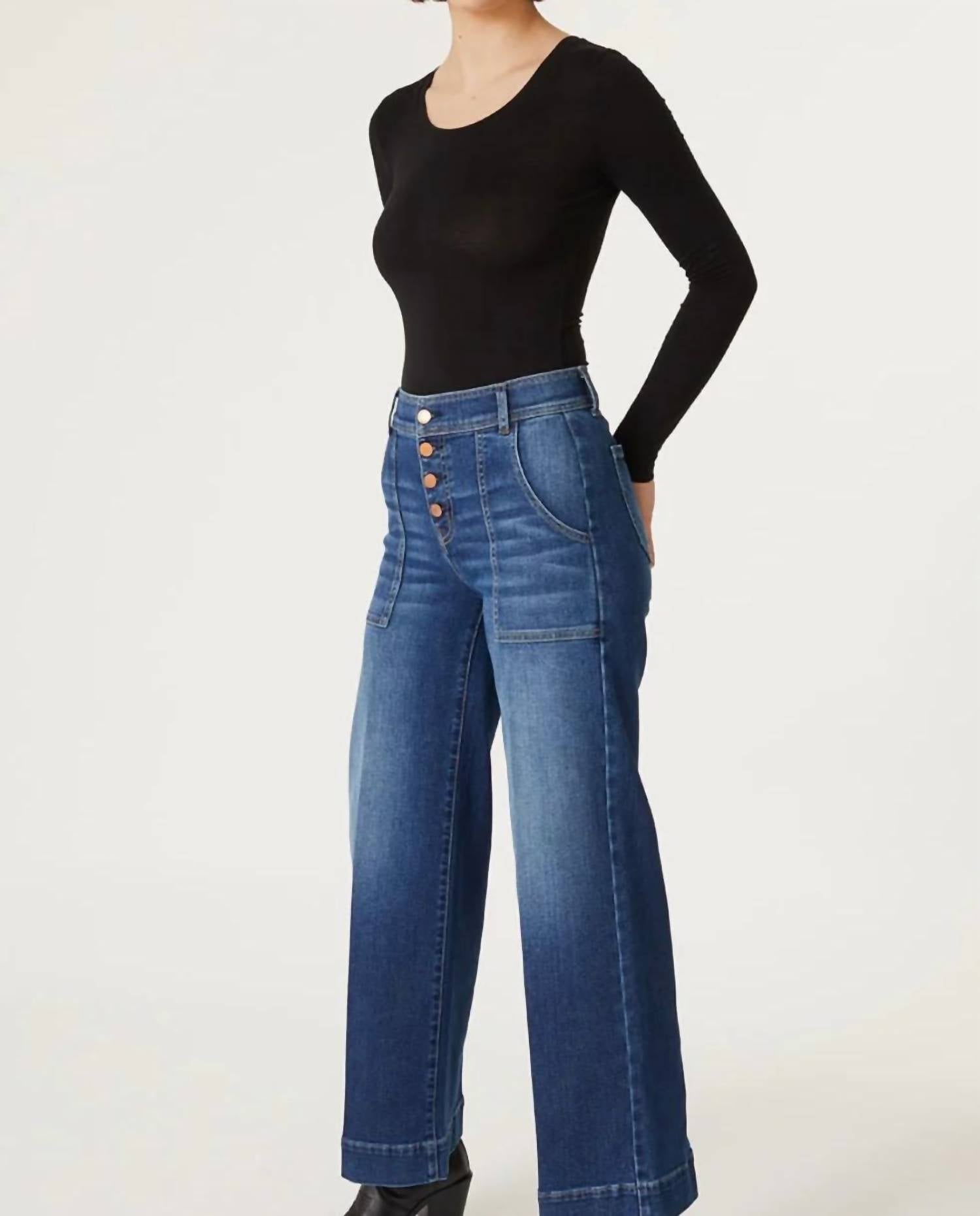 Level99 - Camille Exposed Button Wide Leg Jeans