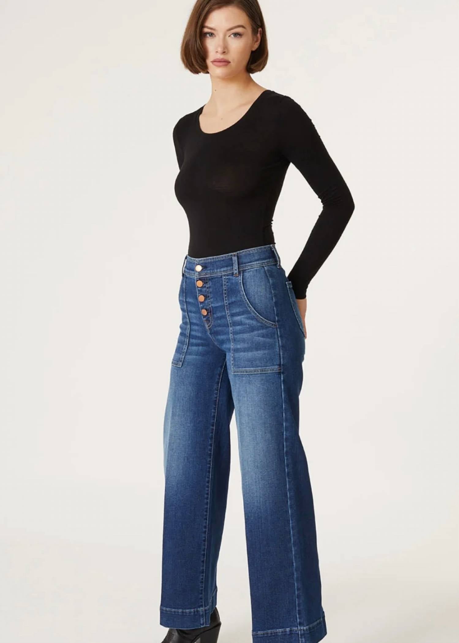 Level99 - Camille Exposed Button Wide Leg Jeans