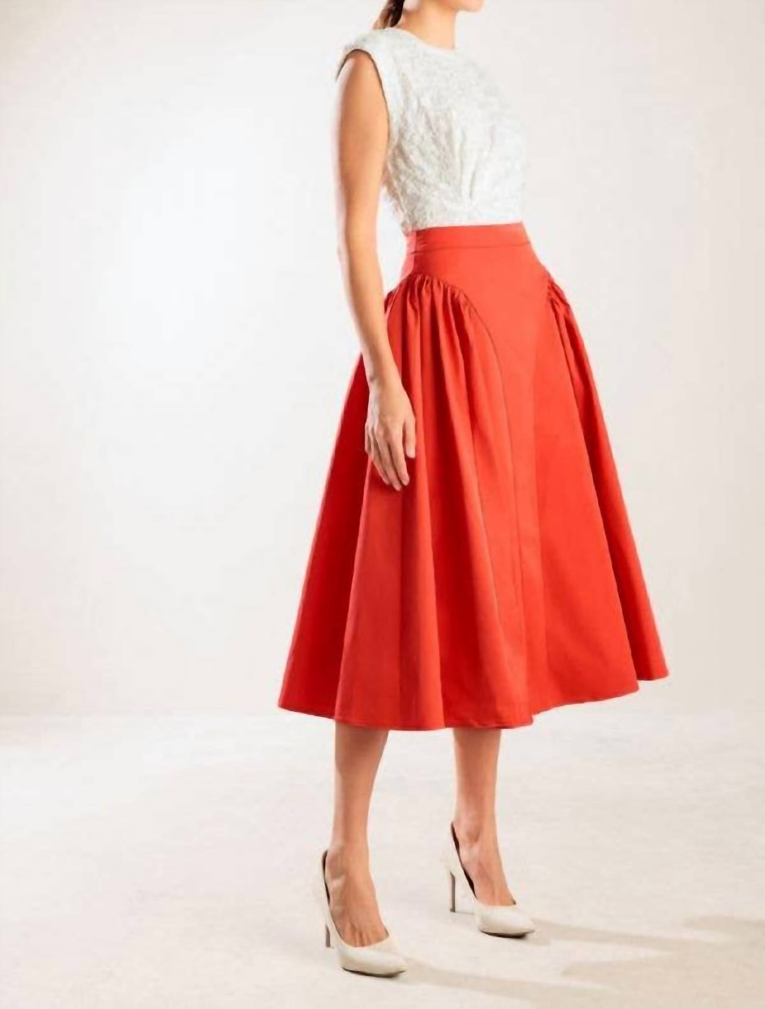 Flying Tomato - Women's Solid Woven Full Midi Skirt
