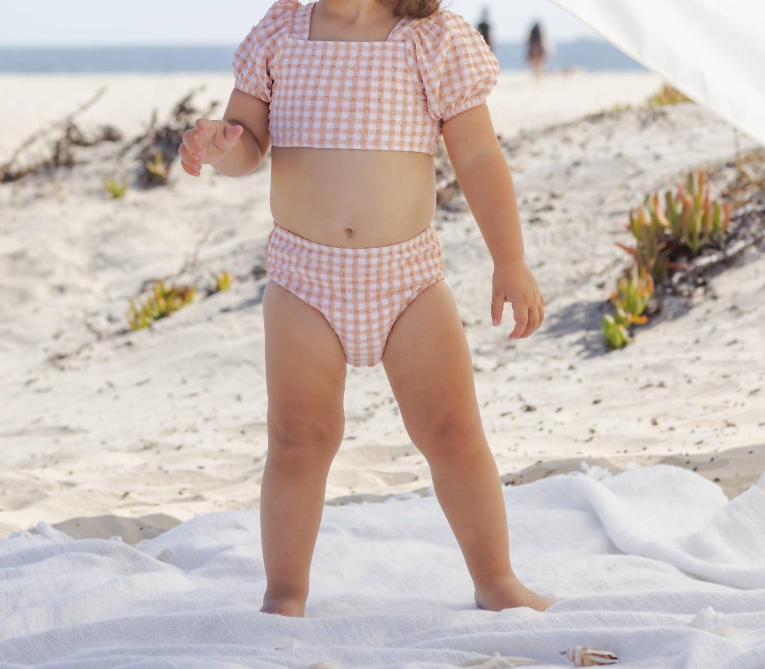 Rylee + Cru Girls Zippy Two-piece Swimsuit in melon check - kids' bikini