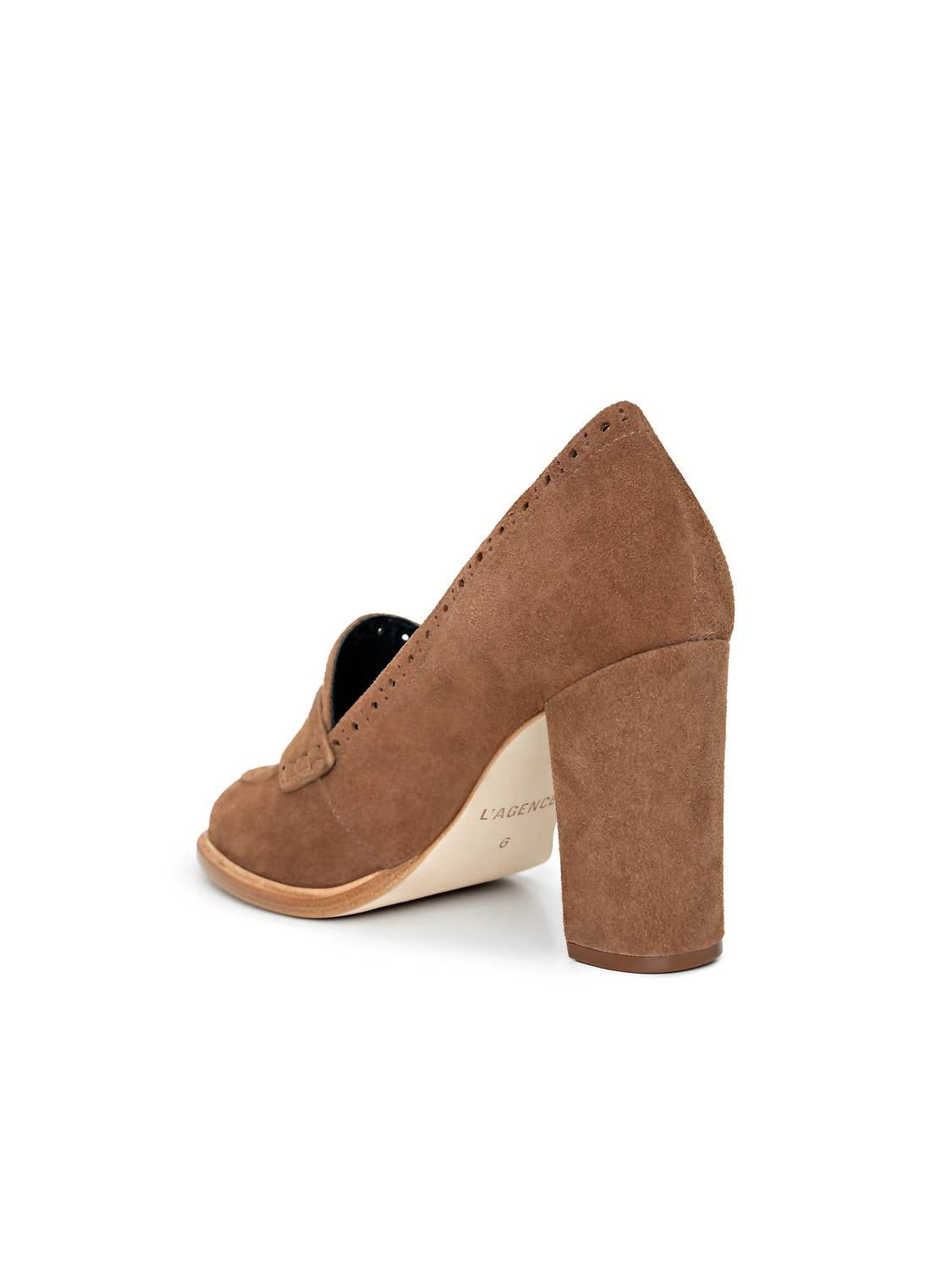 L'Agence Women's Bea Penny Loafer Pumps in sand suede - women's heels - alternate view