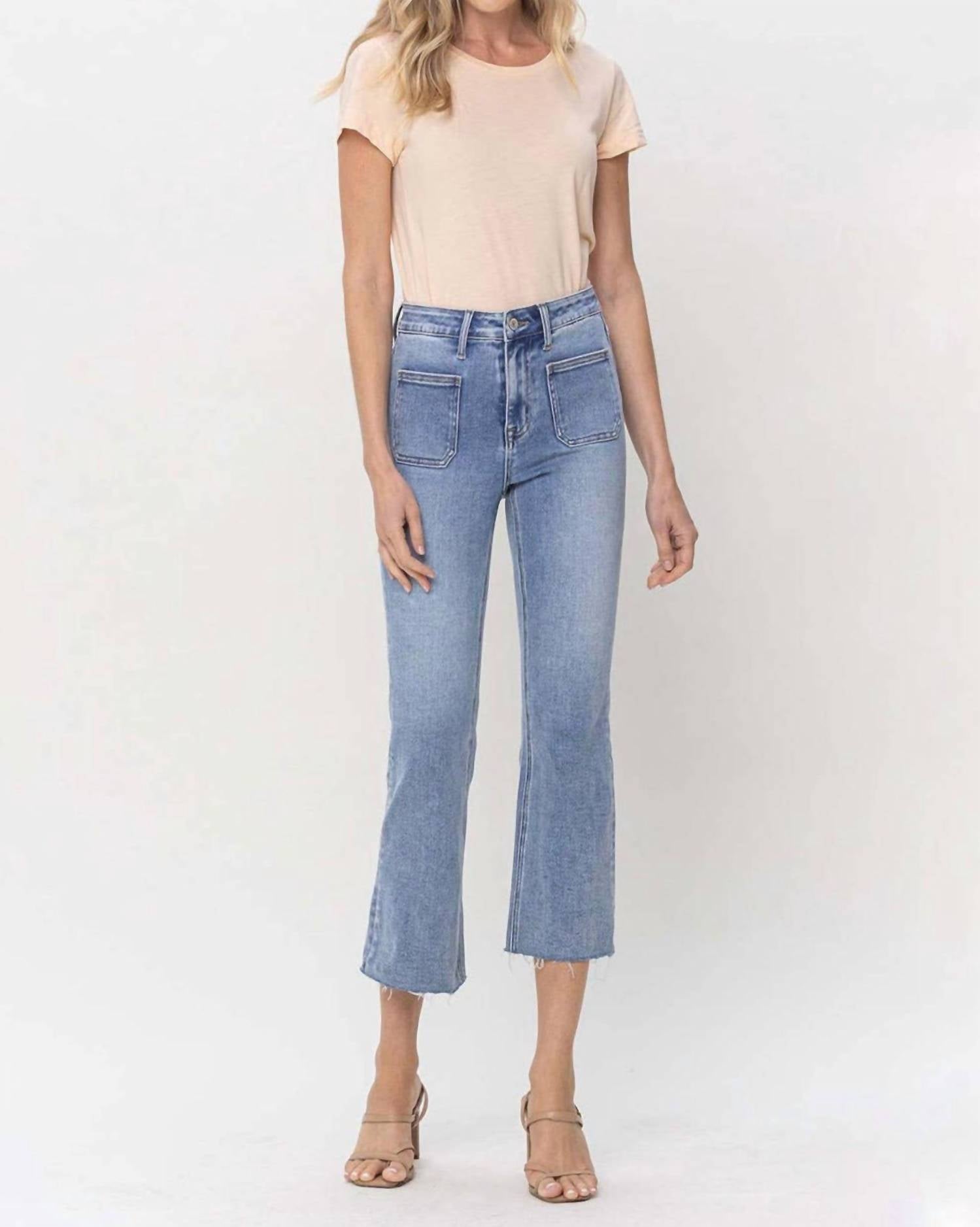 Vervet By Flying Monkey - Julia Kick Flare Front Pocket Denim Jeans