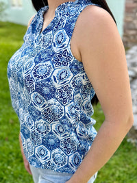 Charlie B - Printed Sleeveless Ruffle Neck Top