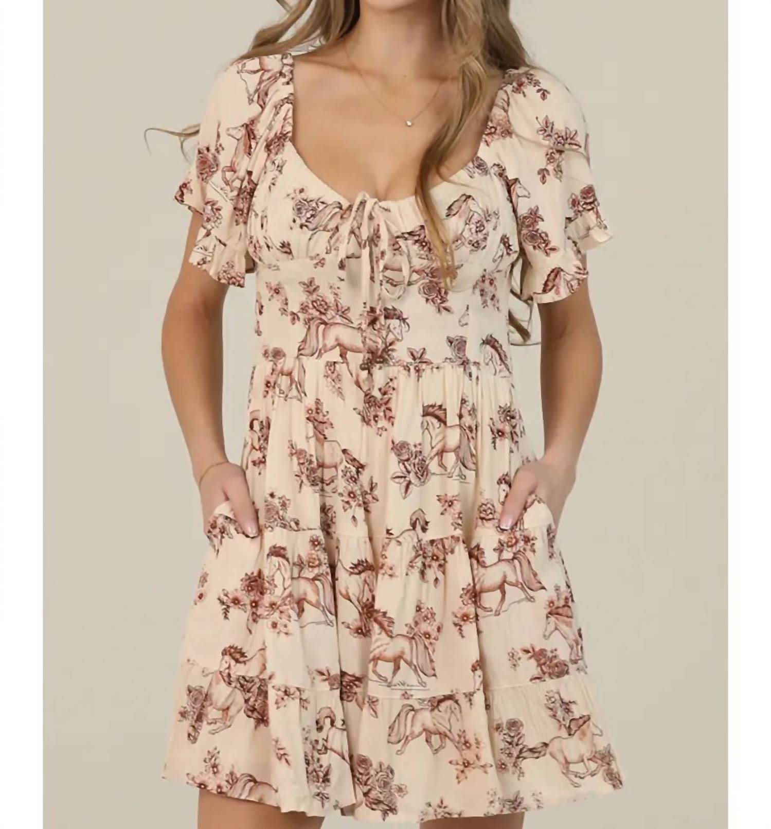 Angie - Women's Horse Print Short Sleeve Dress