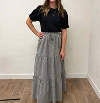 Vine & Love - Plaid Tiered Ruffled Drawstring Maxi Skirt