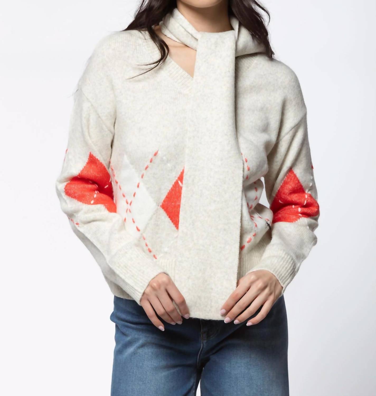 Sanctuary Argyle Scarf Sweater in tulip vanilla - women's sweater