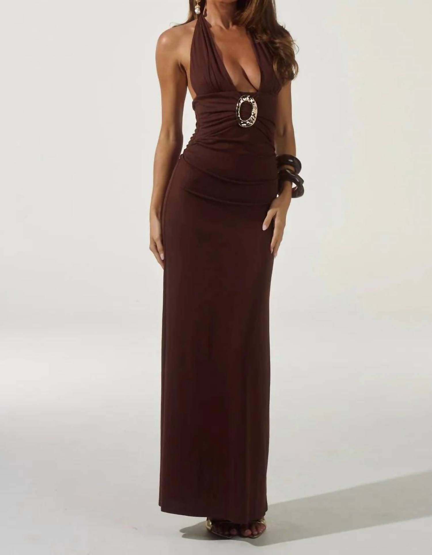 Runway - Arina Halter V-Neck Maxi Dress