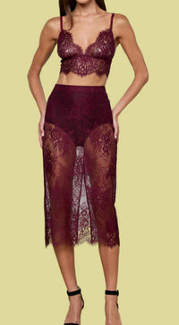 L'Agence MAKENA LACE PENCIL SKIRT in dark port - women's skirt