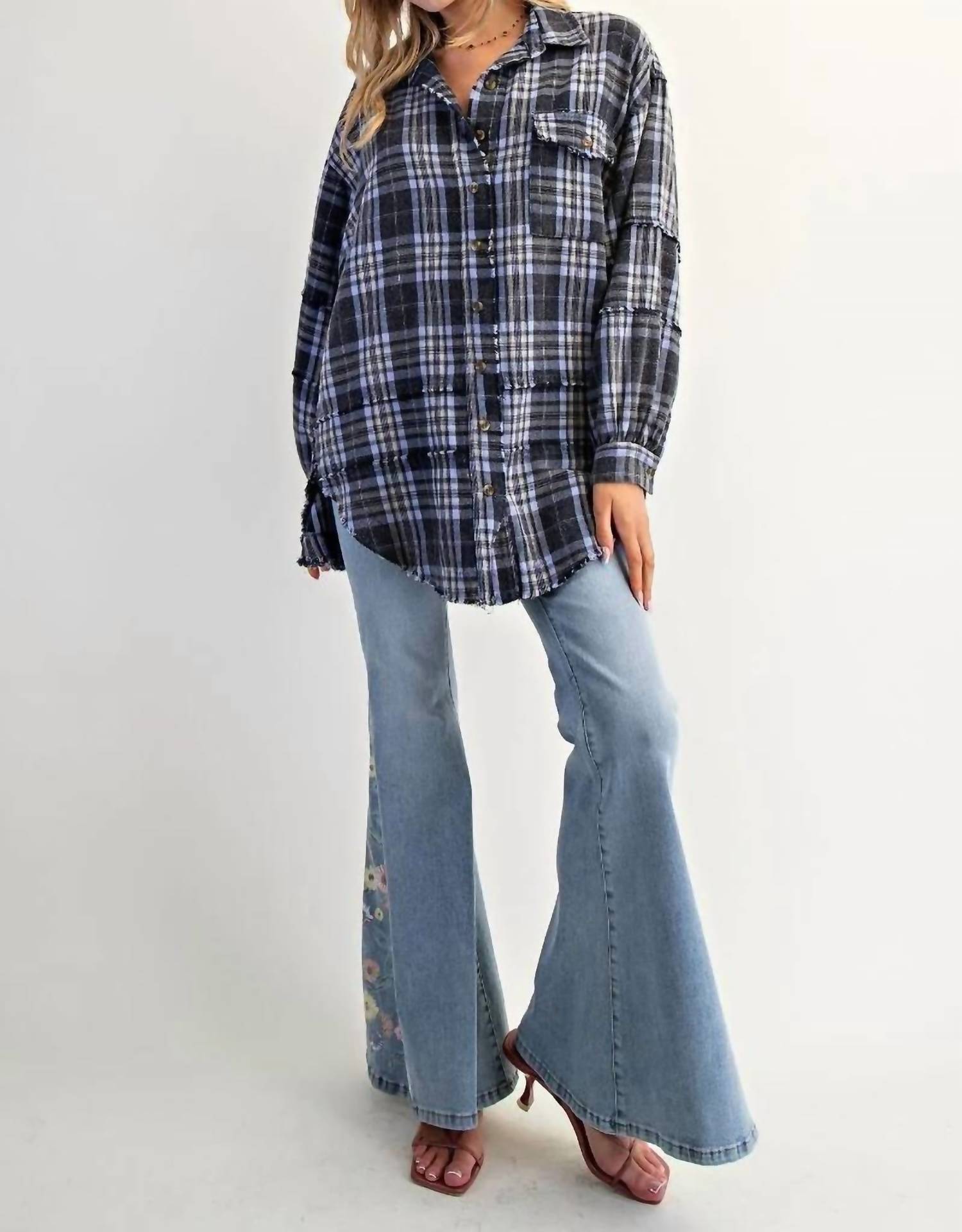 Easel - Mineral Washed Plaid Flannel Shacket