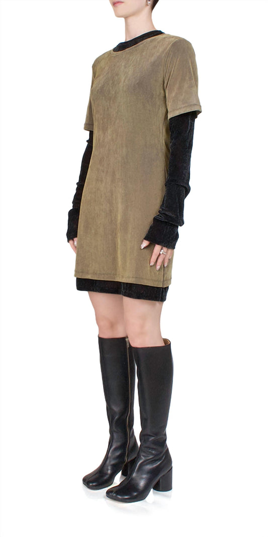 Priscavera - Velvet Mesh Layered T-shirt Dress