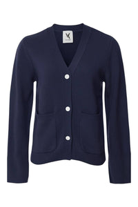 VAN KUKIL Women's Matilda Cardigan in dark sapphire - women's cardigan - detail view