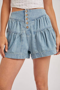 Bluivy - Fluer Pleated Denim Shorts With Pockets