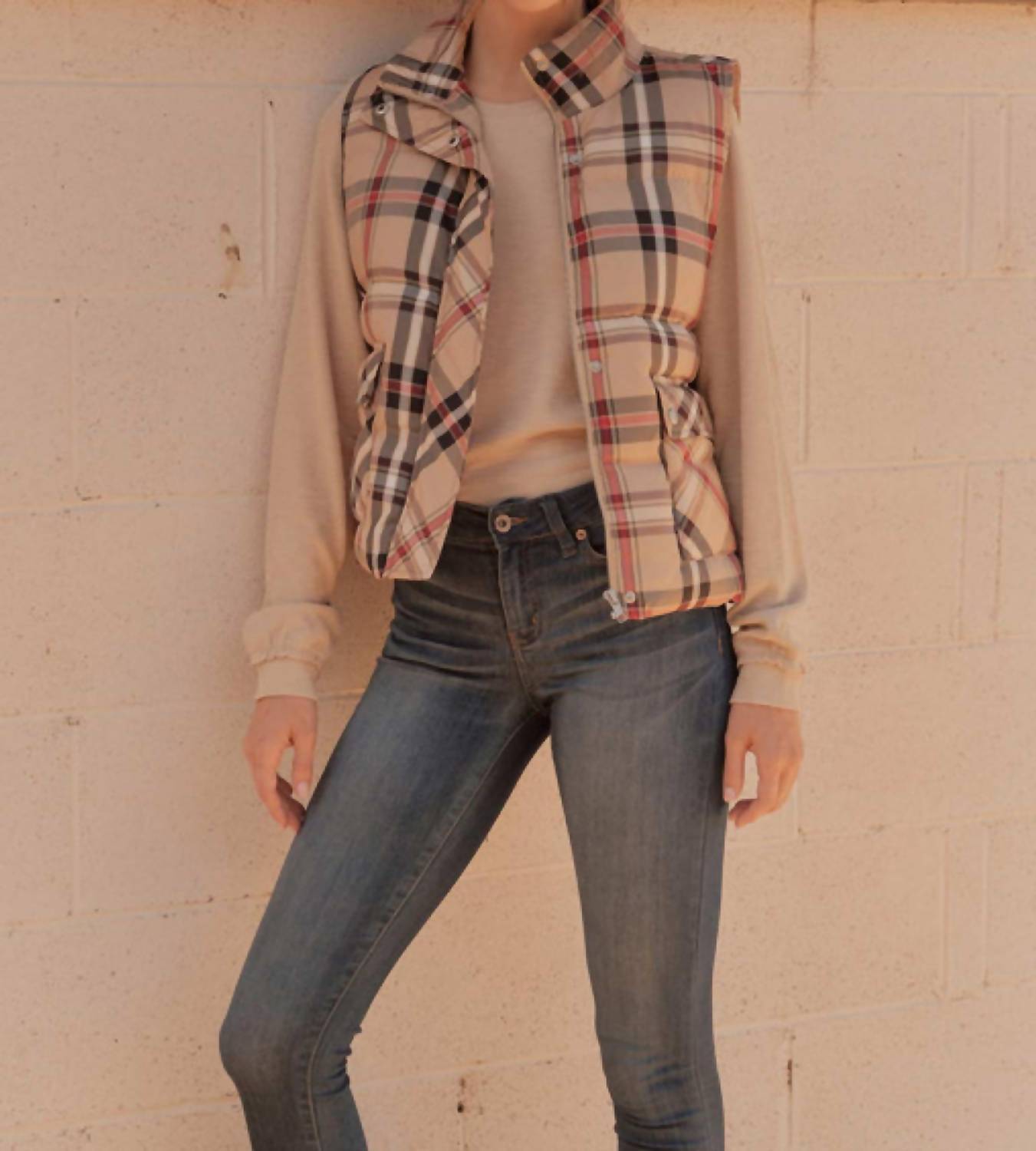 Jodifl - Plaid Check Print Padded Vest