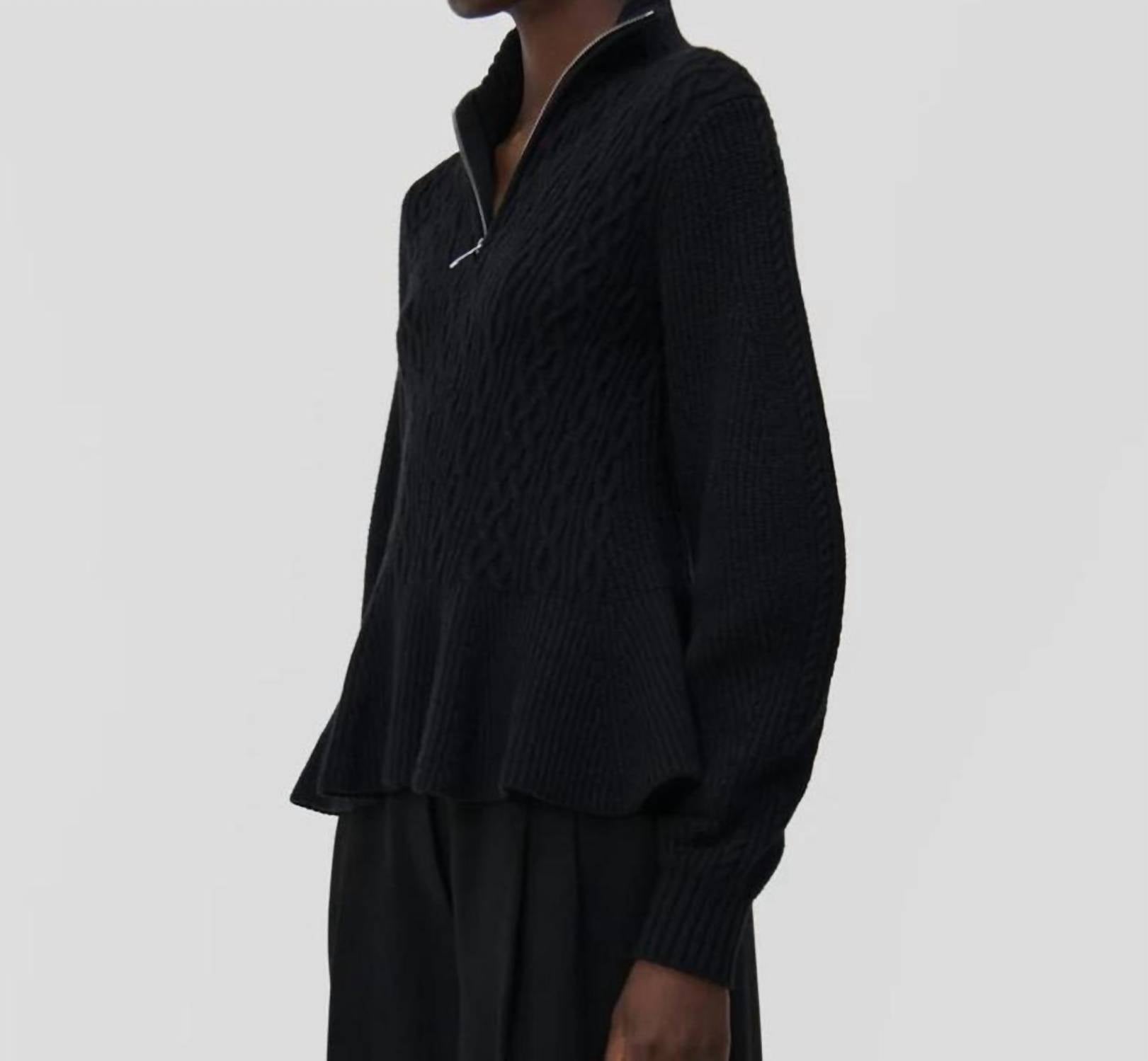SIMKHAI Susanna Polo Cable-knit Sweater in black - women's sweater - detail view