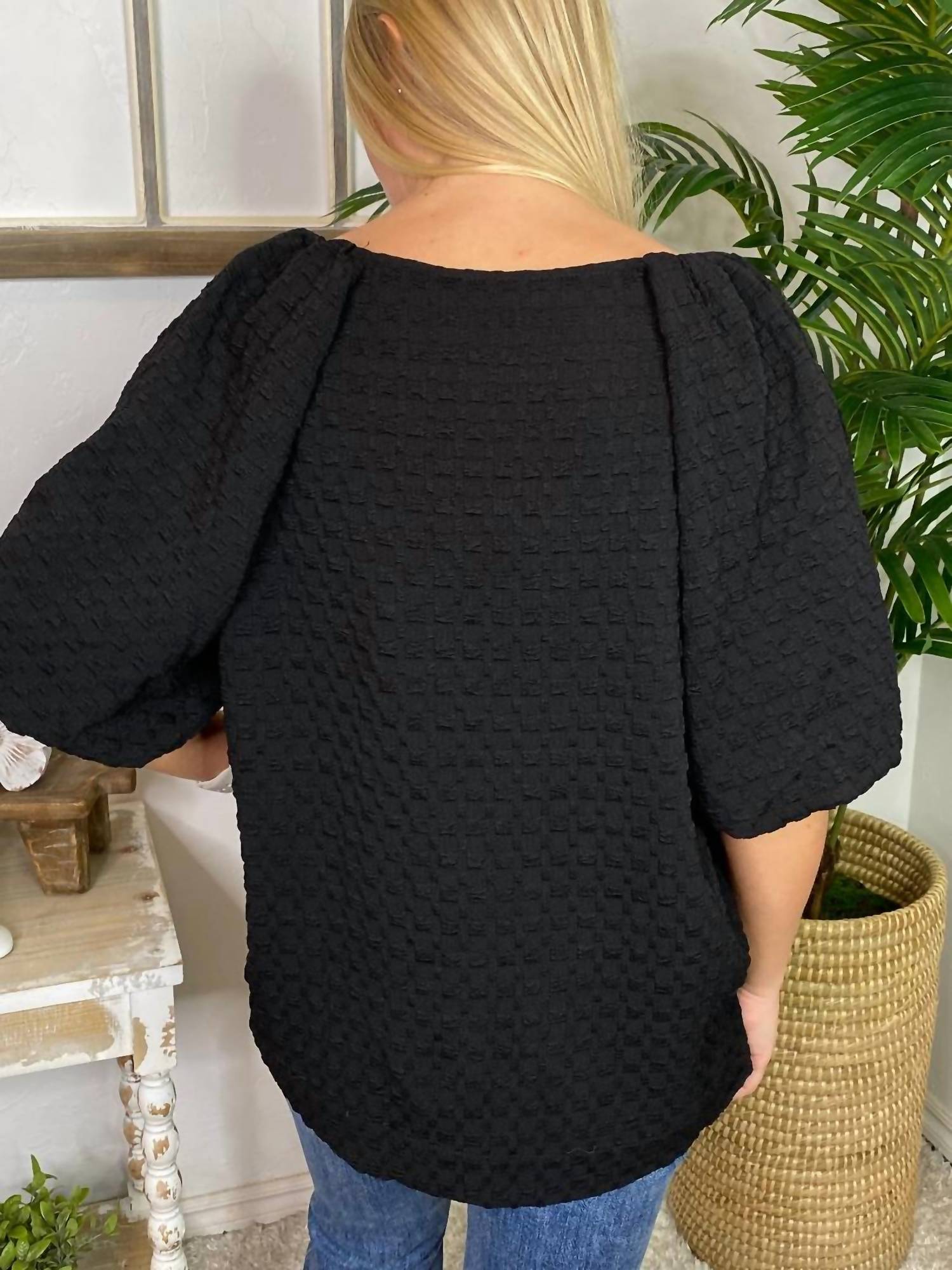 Umgee - Textured Crew Neck Blouse