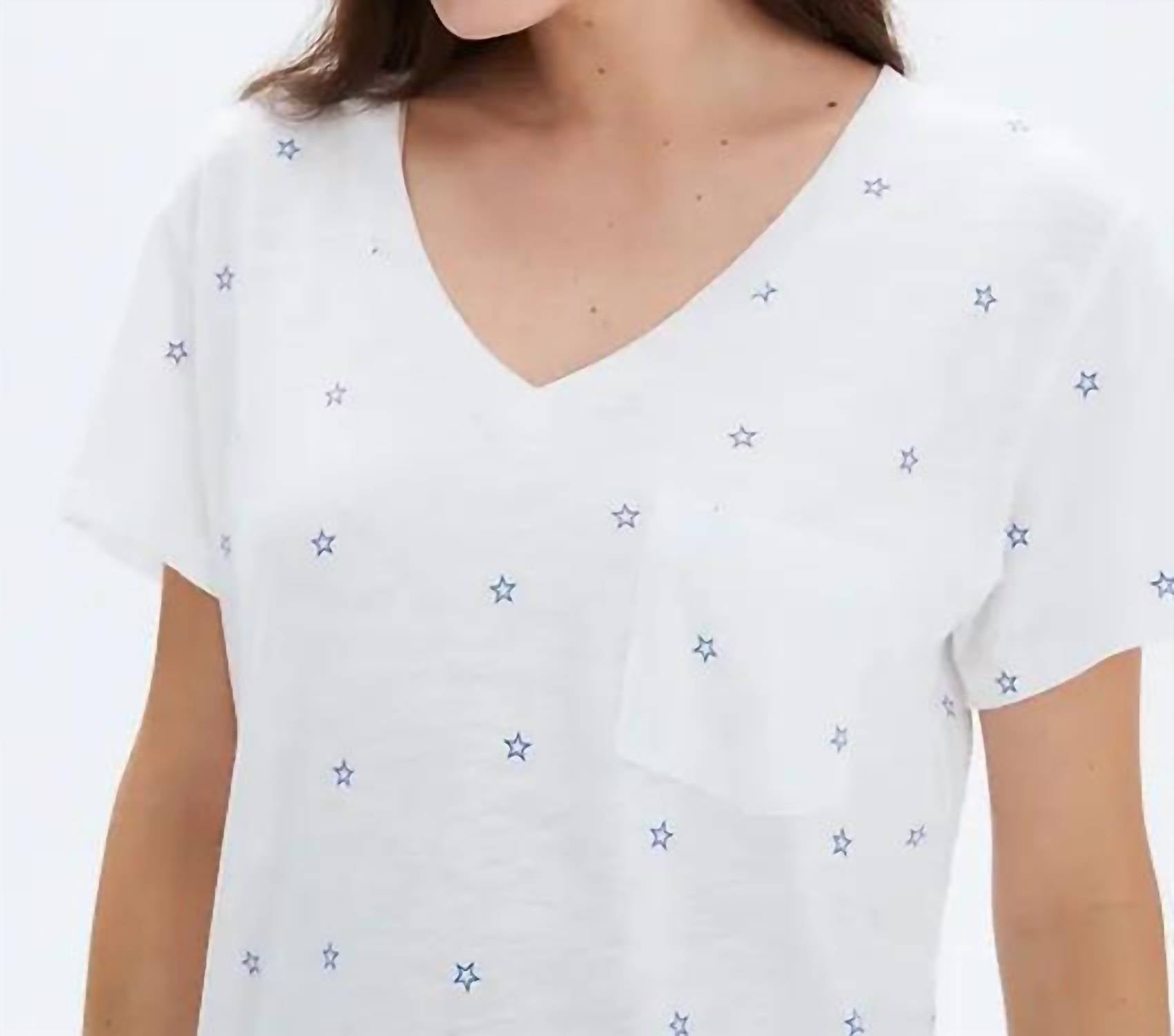 CHRLDR Stars V Neck Top in white blue - women's t-shirt - alternate view