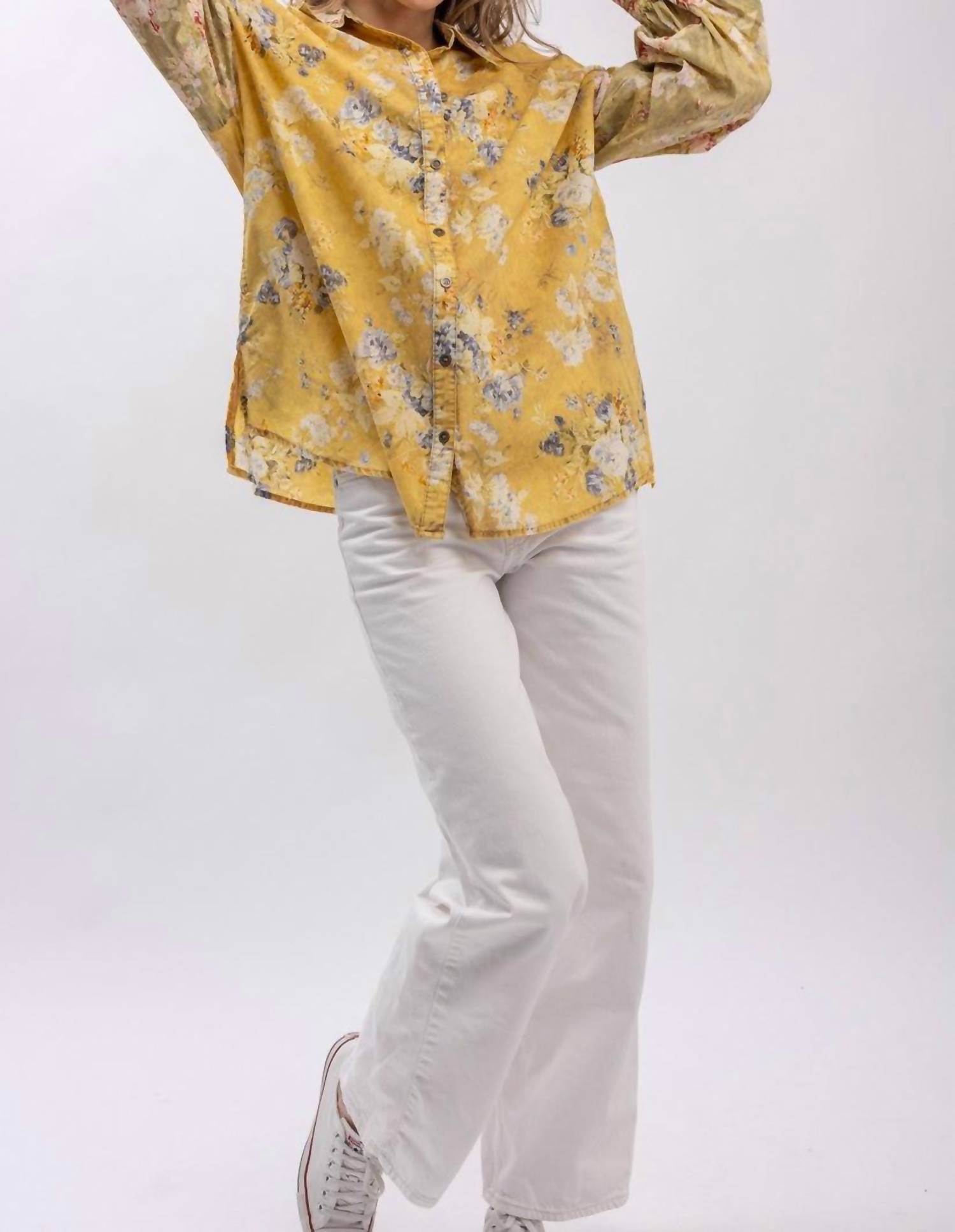 Blue Velvet - Floral Print Button Down Shirt