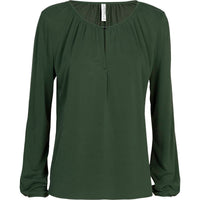 summum Women's Long Sleeve Gathered Top in deep green - women's blouse