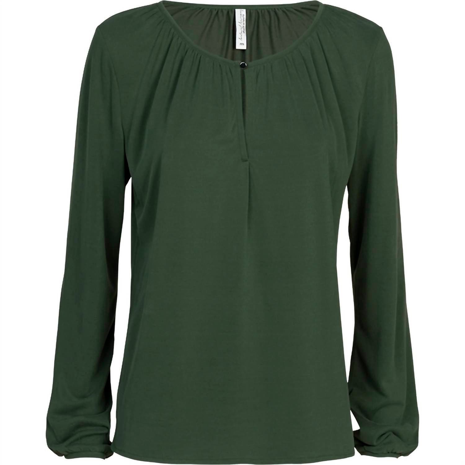 summum Women's Long Sleeve Gathered Top in deep green - women's blouse