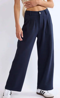 SAGE THE LABEL Pleat front pant in navy blue - women's pants