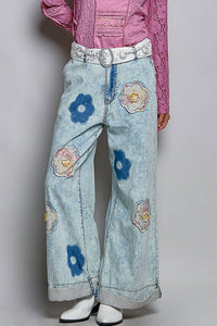 Pol - Floral Patchwork Rolled-up Straight Pants