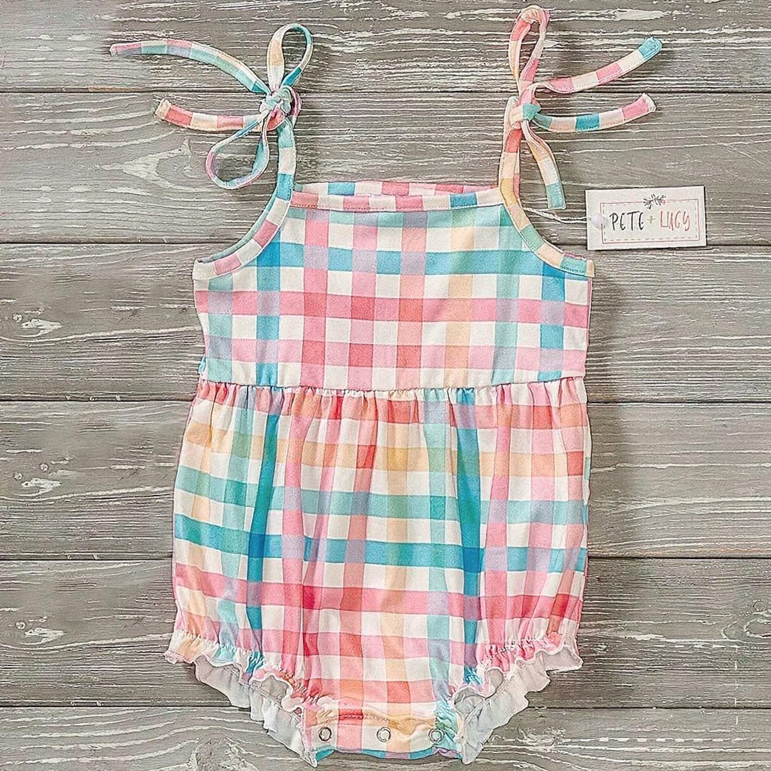 Pete + Lucy - Girls Summertime Gingham Infant Romper